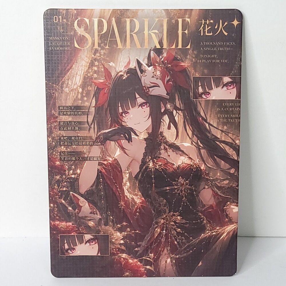 Sparkle Gold Red Dress Waifu Card Anime Girl Wall Art Oversized Board A5
